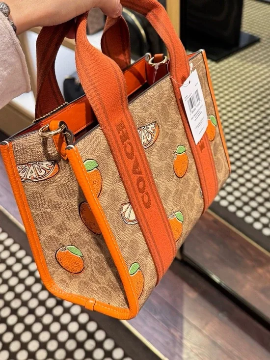 Coach Smith Tote Bag 24 In Signature Canvas With Orange Print NWT - Picture 4 of 6